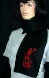 Red Queen of Hearts Black Fleece Embroidered Scarf