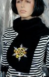 SteamPunk Gears Snowflake Embroidered Black Fleece Scarf