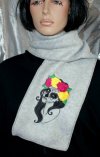 Dia de los Muertos Voo Doo Skull Embroidered Black Fleece Scarf
