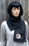 Skull Silver Moon Black Fleece Embroidered Scarf