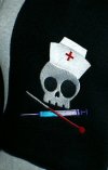 Nurse Skull Crossed Syringe Embroidered Black Fleece Scarf