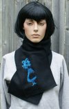 Alice in Wonderland Black Fleece Embroidered Scarf